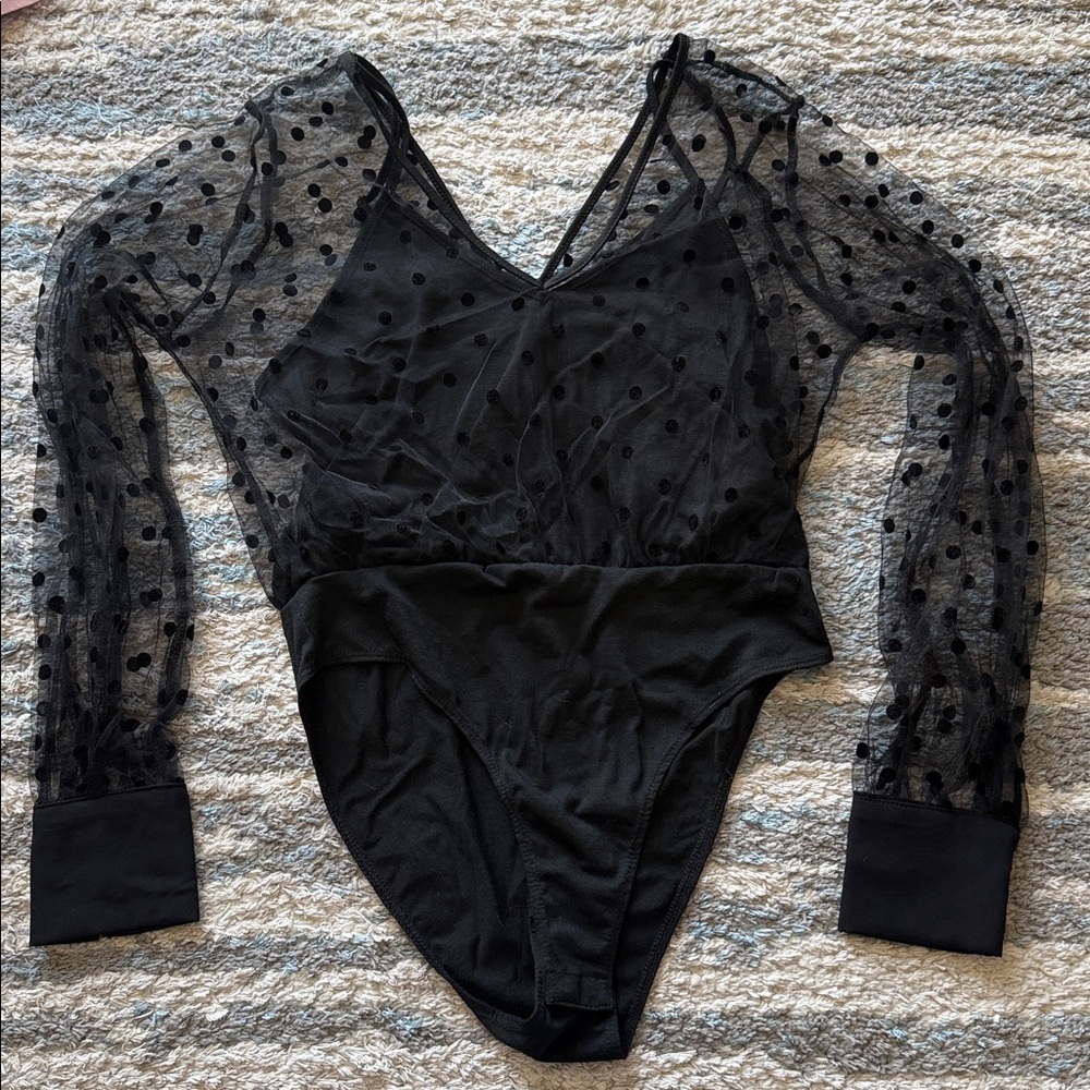 Hyfve Black Sheer Polka Dot Bodysuit